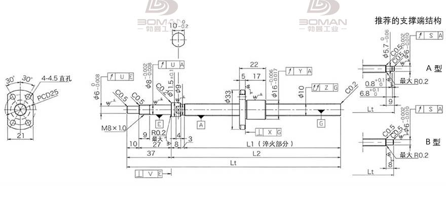 KURODA DP1002JS-HDNR-0220B-C3F 黑田丝杆替换尺寸图